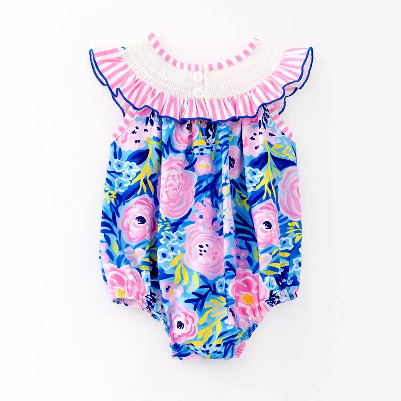 Auraquise - Wholesale Bodysuit (Non-Footed) - Baby - Baby Toddler Summer "I LOVE MAMA" Smocking Bubble Romper1