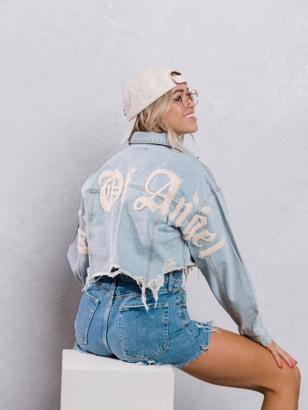 Trio Urban - Vente Veste en jean – femme - Veste en jean court à imprimé crème City of Angels13