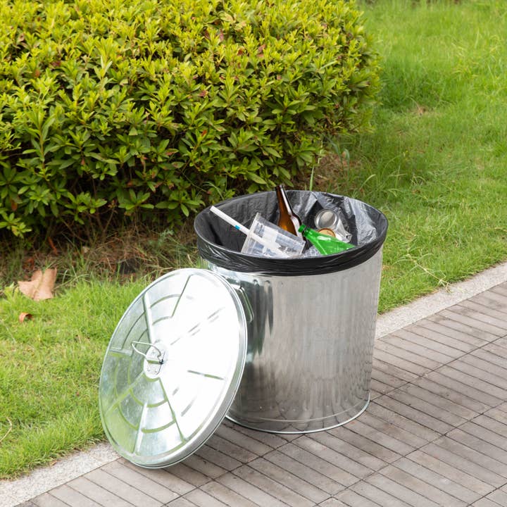 Quickway Imports – wholesale Papperskorg/papperskorg – Gardenised rund galvaniserad stål, soptunna med lock