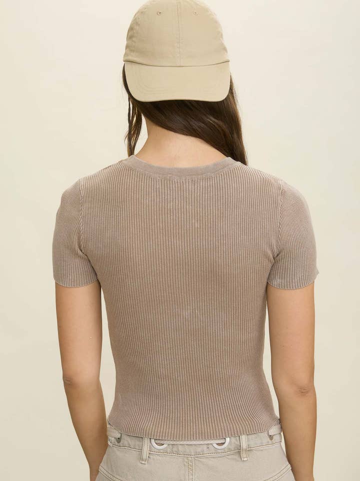 Blu Pepper - Wholesale Knit Top - Women's - WASHED RIBBED SHORT SLEEVE CROPPED KNIT TEE18