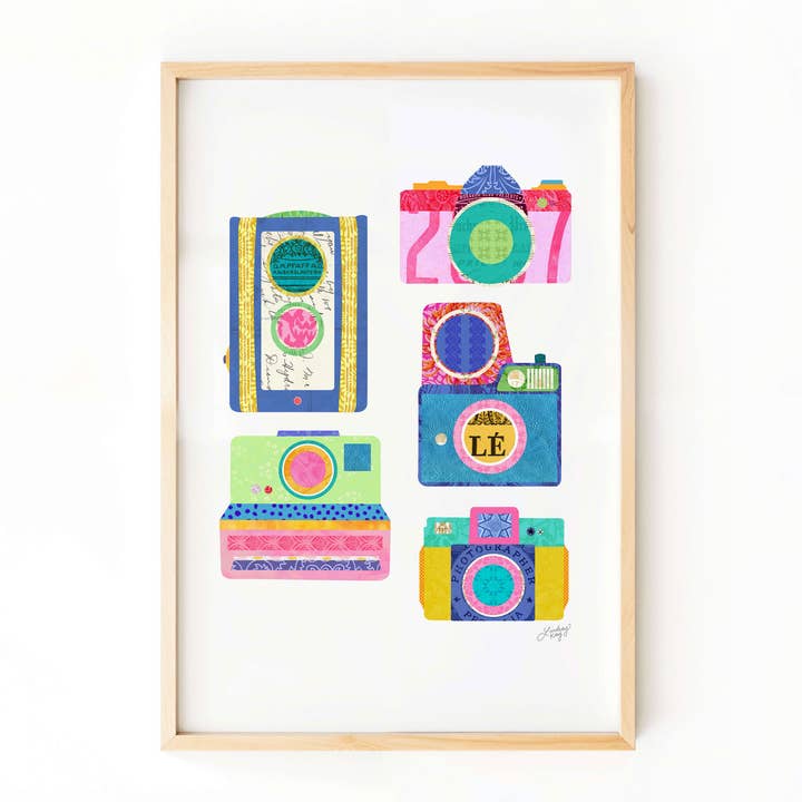 Kleurrijke vintage camera's collage - art print voor wholesale door Lindsey Kay Collective