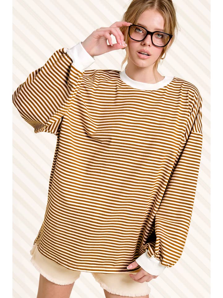 La Miel - Vente Haut en maille – femme - Pull oversize à manches longues rayé17