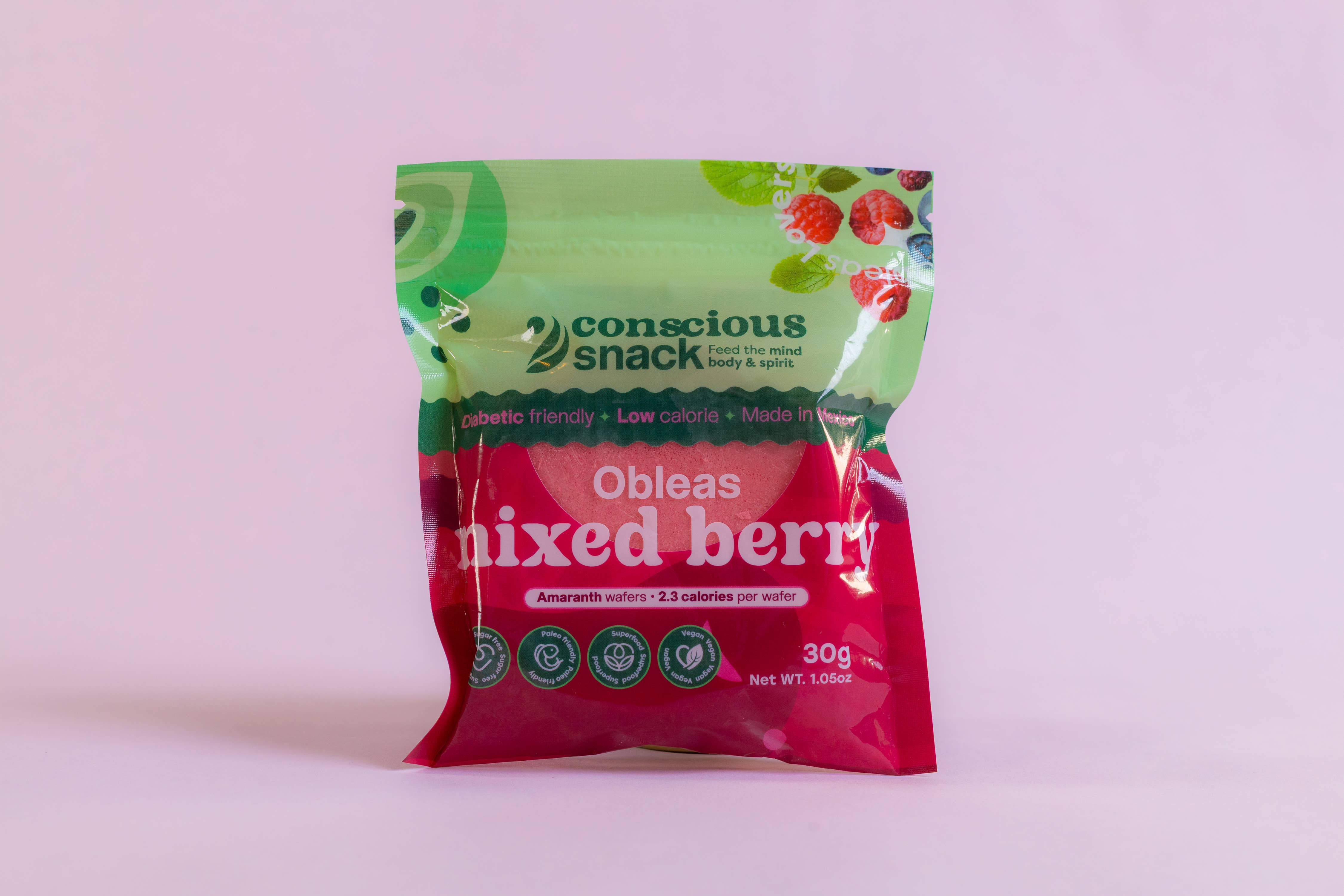 Conscious Snack - Vente Biscuits - Conscious Snack Galettes d'Amarante Obleas Baies Mélangées 30g