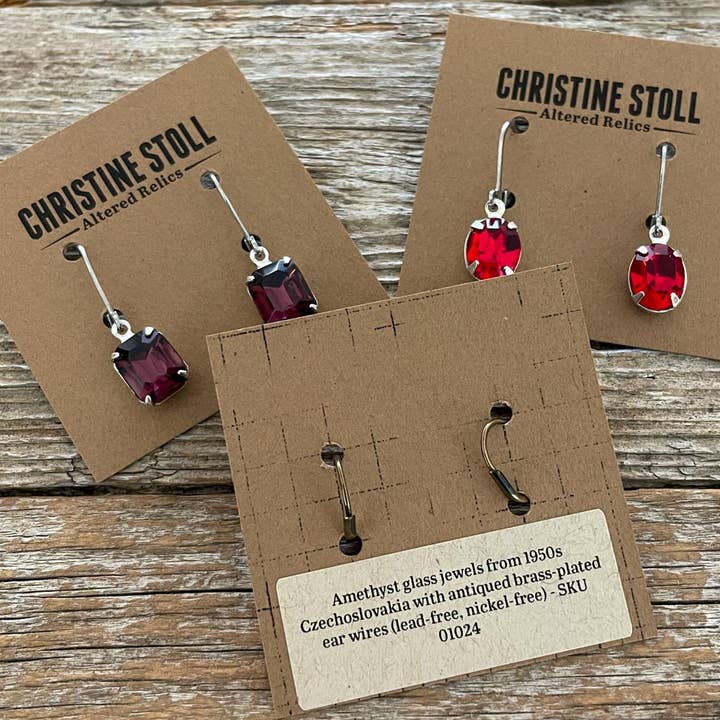 Christine Stoll | Altered Relics - Wholesale Dangle Earrings - Turmaline Green Vintage Rhinestone Earrings