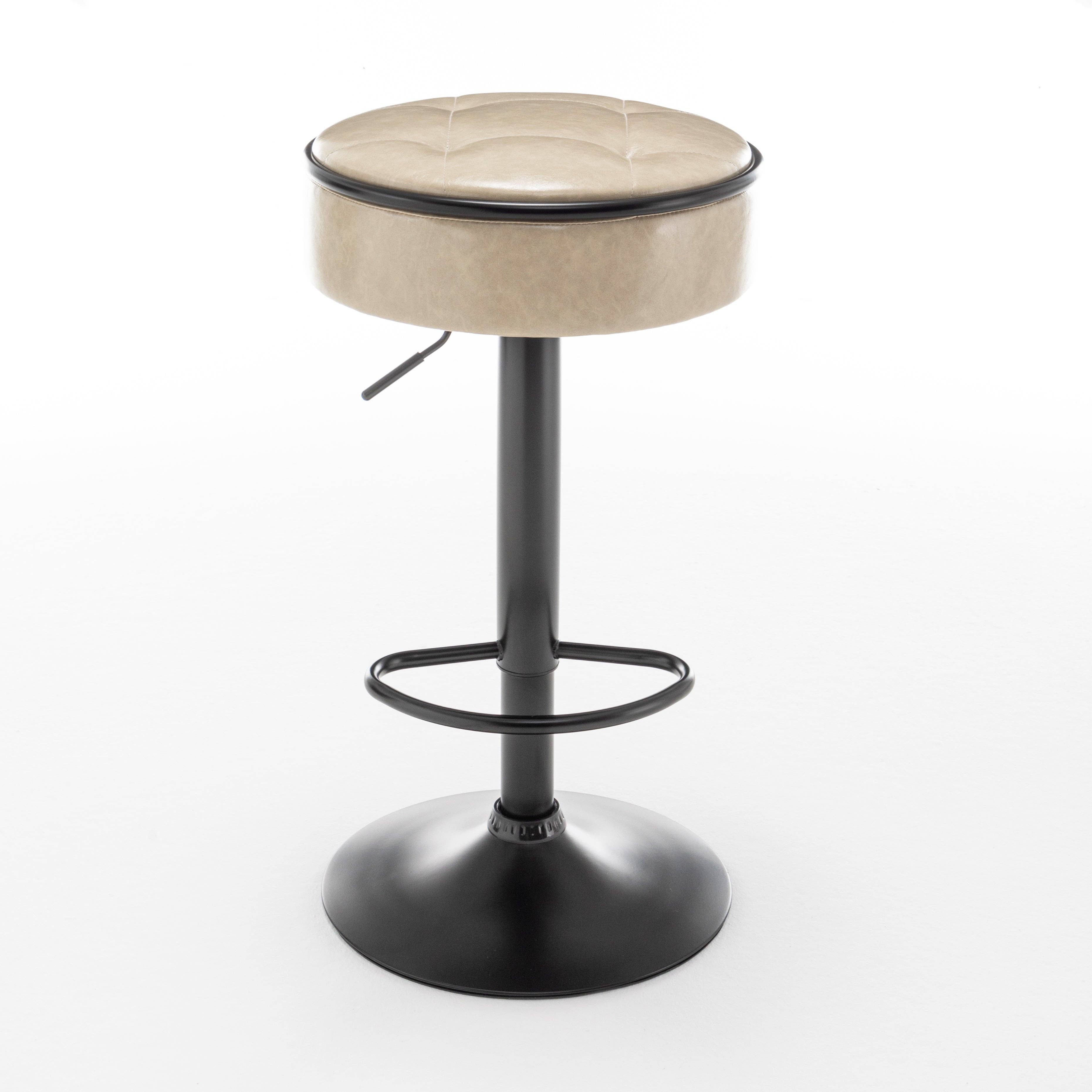 Orange County Decor - Wholesale Stool - Round Storage Bar Stool Set Of 2, Khaki Faux Leather Height Adjustable Barstool, 360 Counter Height Swivel Stool, Armless Bar Chair With Metal Frame For Kitchen Counter Dining Living Room Khaki Set29