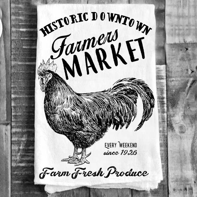 Farmers Market Fresh Produce Rooster Flour Sack Tea Towel for wholesale by Avery Lane Gifts