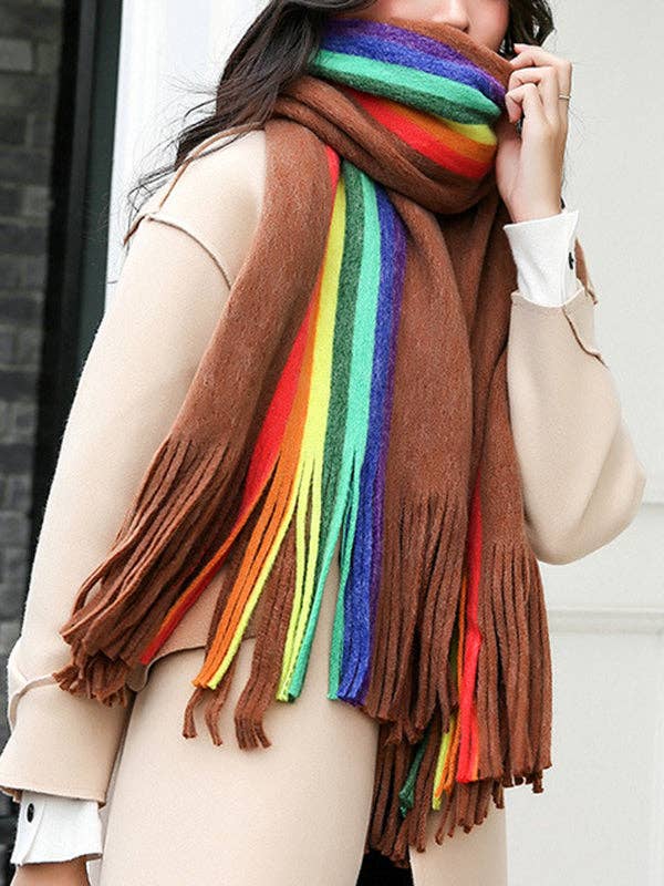 UZ Wholesale Store - Wholesale Scarf - Women's - Contrast Color Keep Warm Multi-Colored Tasseled Scarf6