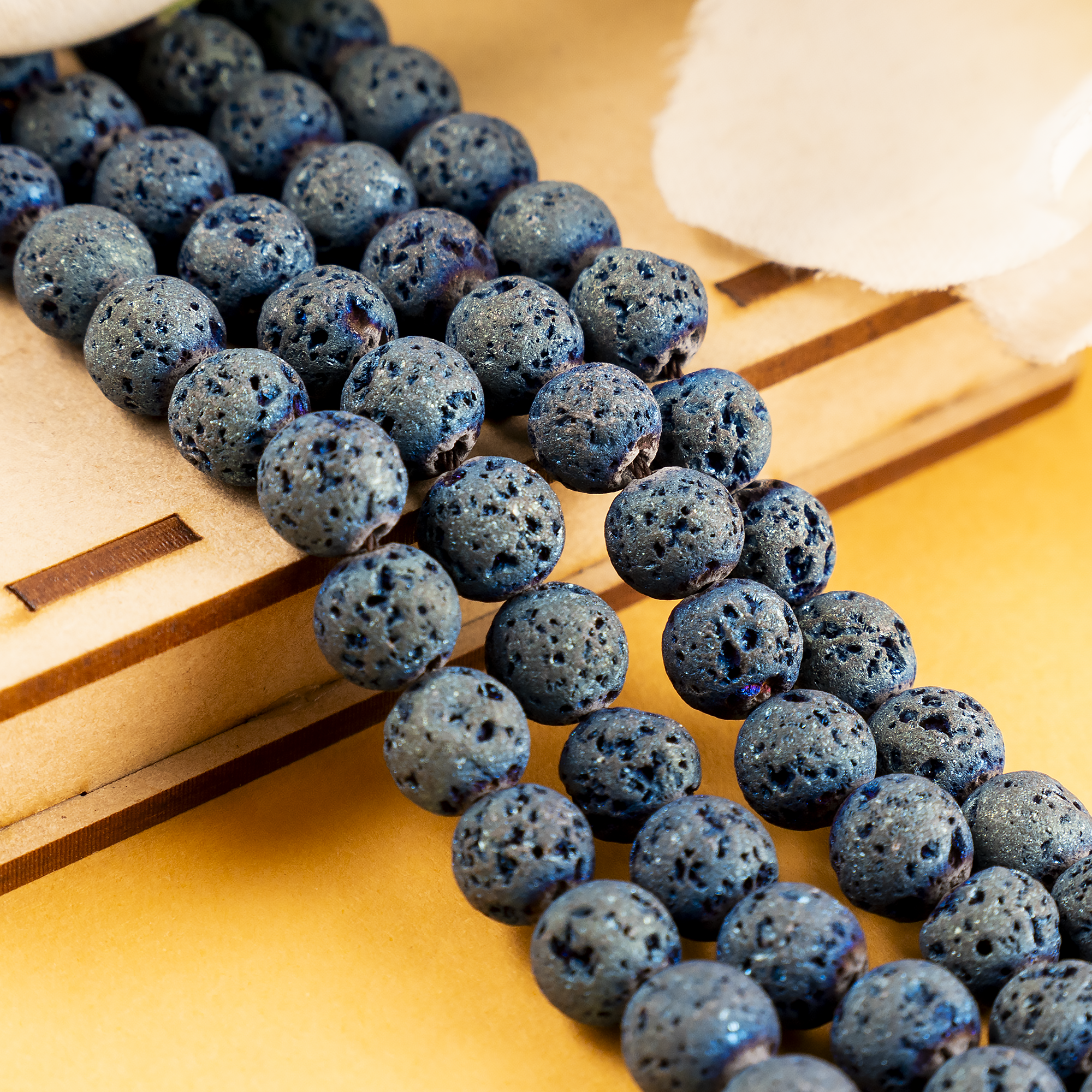 Soothing Crystals Beads - Wholesale Beads - Round Volcanic Stone Beads | Blue Lava | Gemstone Rock Beads0
