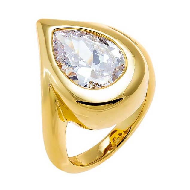 Gold CZ Pear Bezel Pinky Ring for wholesale on Faire0