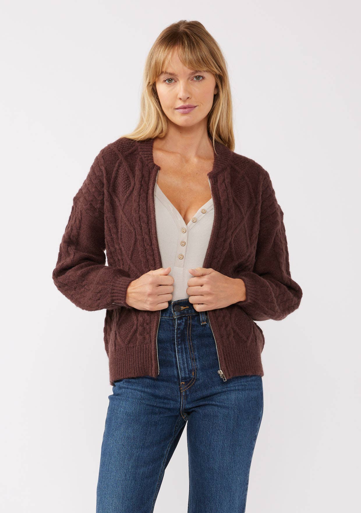 Lovestitch - Wholesale Cardigan - Women's - Long Sleeve Cable Zip-Up Coatigan11