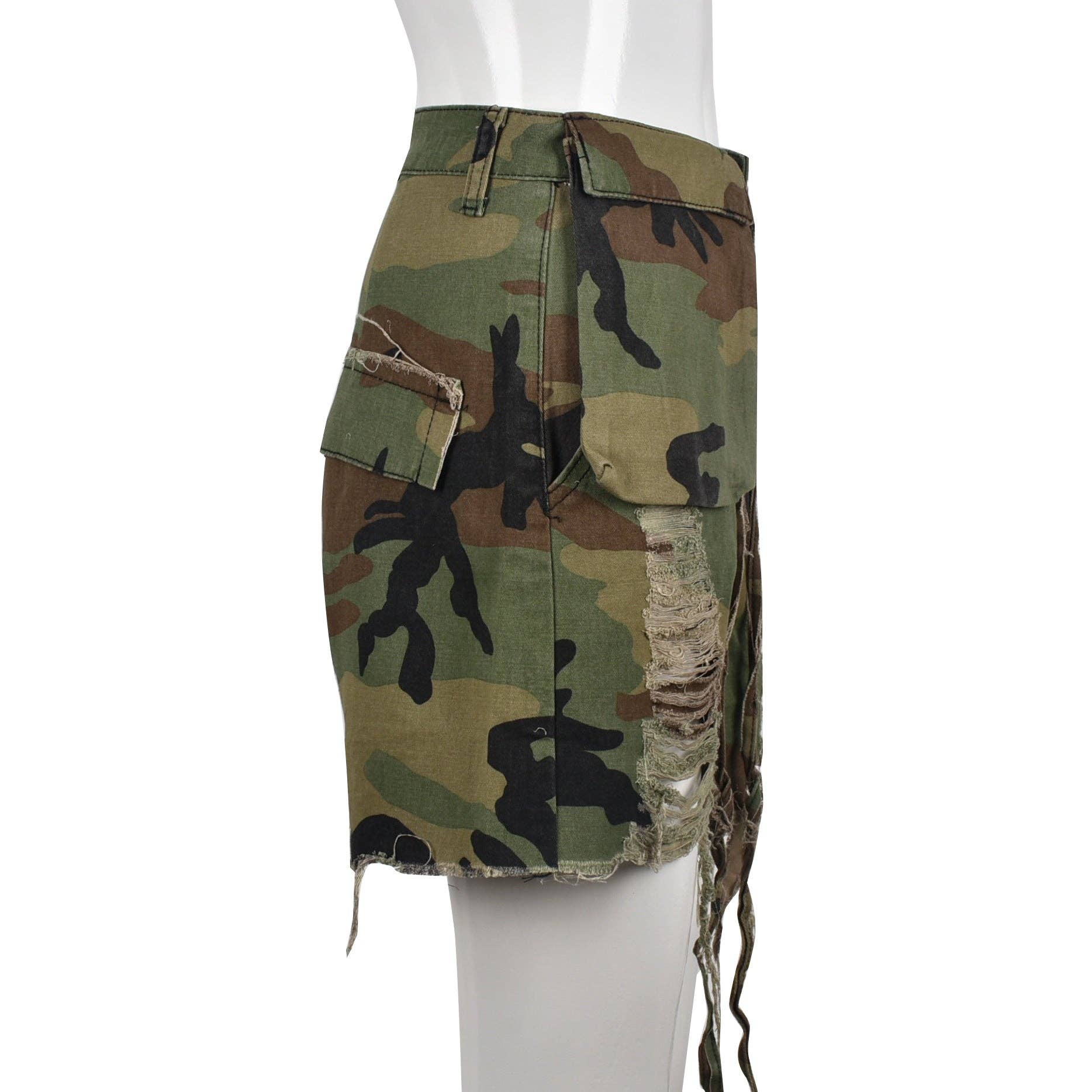 CAMOUFLAGE MB FASHION Camo Distressed Shorts with Frayed Hem 6603LY for wholesale on Faire11