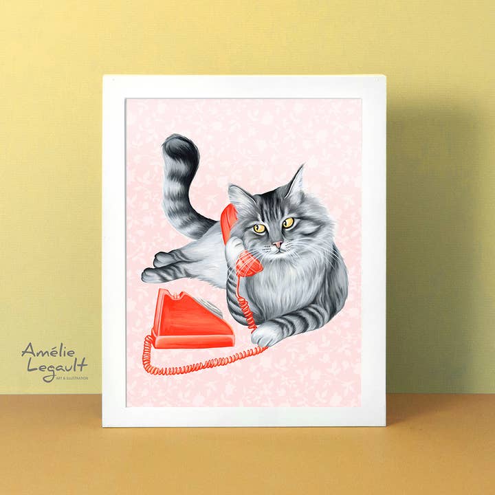 Sardines Studio - Wholesale Art Print - Cat on the Phone Art Print