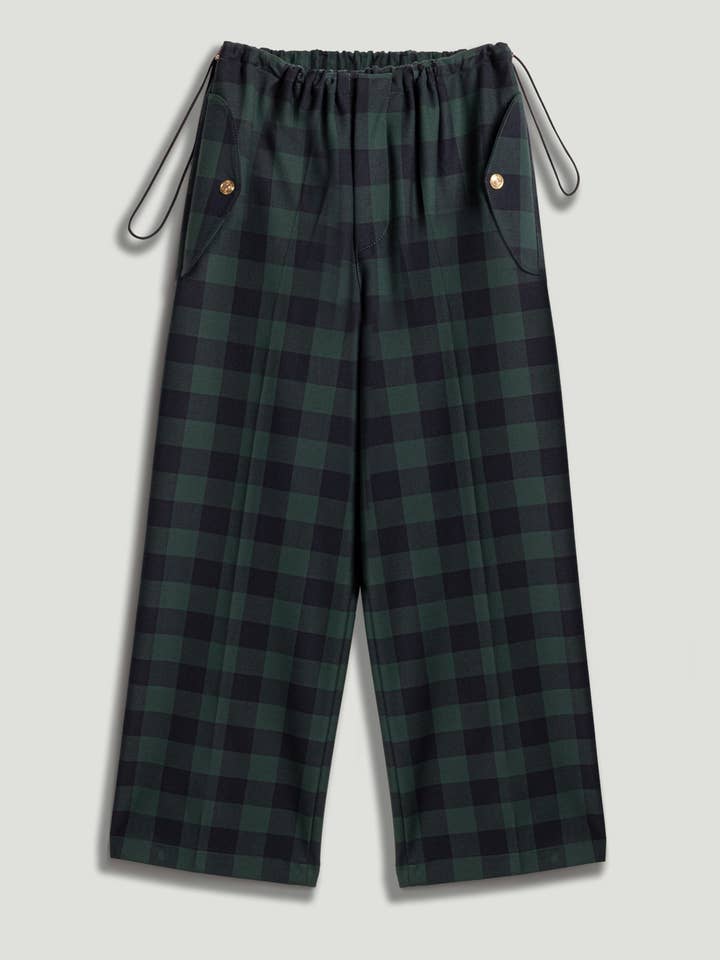 Emerald Check Drawstring Wide-Leg Pants for wholesale by NOCTURNE