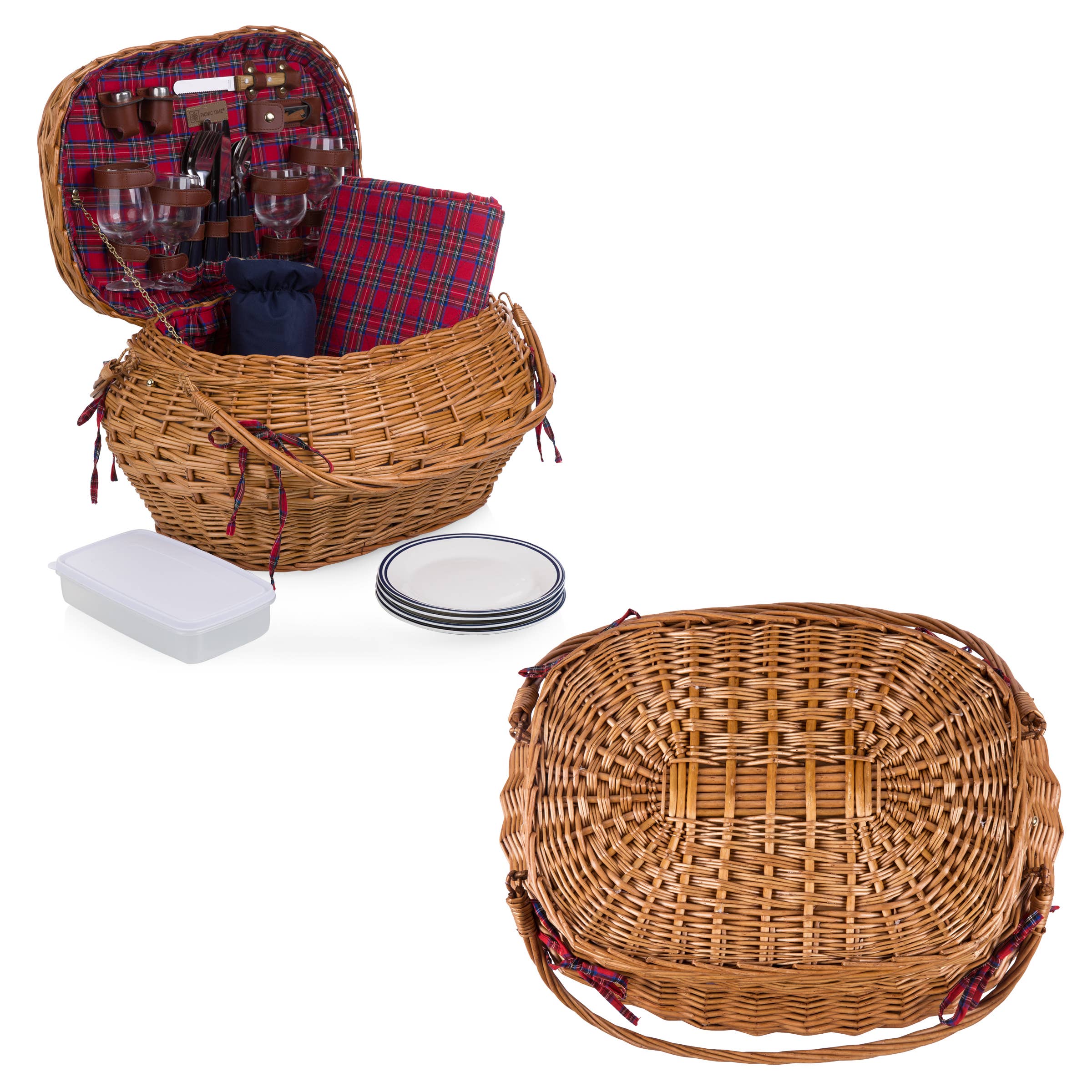 Red Blue Tartan Pattern Highlander Picnic Basket for wholesale on Faire2