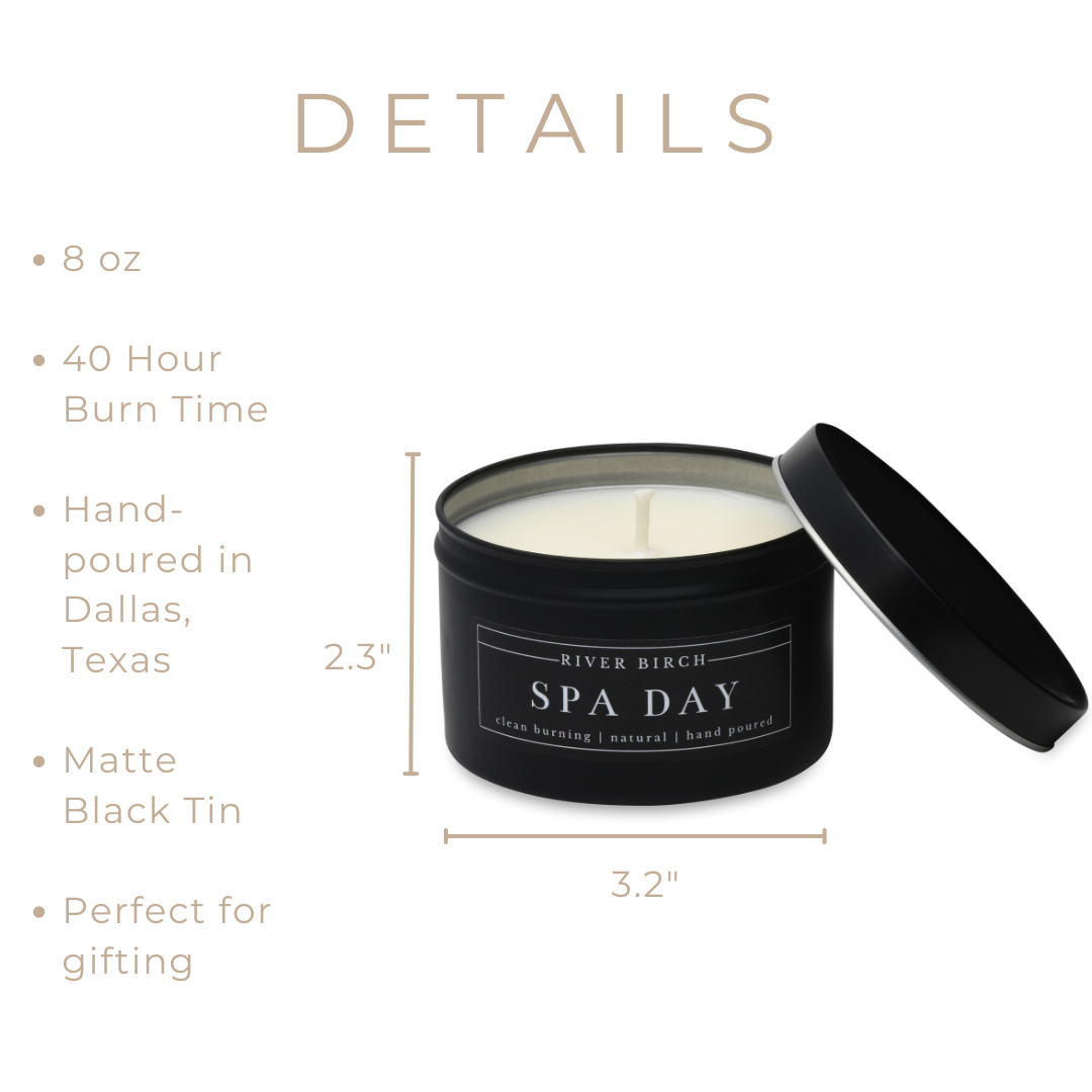 River Birch Candles - Wholesale Travel Candles - 8oz Spa Day - Black Tin 6