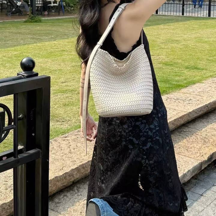 Sook Stainable - Wholesale Shoulder Bag - Women's - Leather Weaving Braid Bucket Shape Shoulder Crossbody Bag