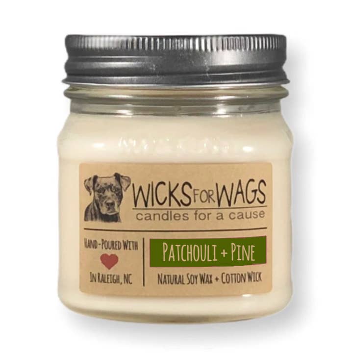 Patchouli + Pine | Fall + Winter | 8 oz Soy Candle for wholesale by Wicks for Wags