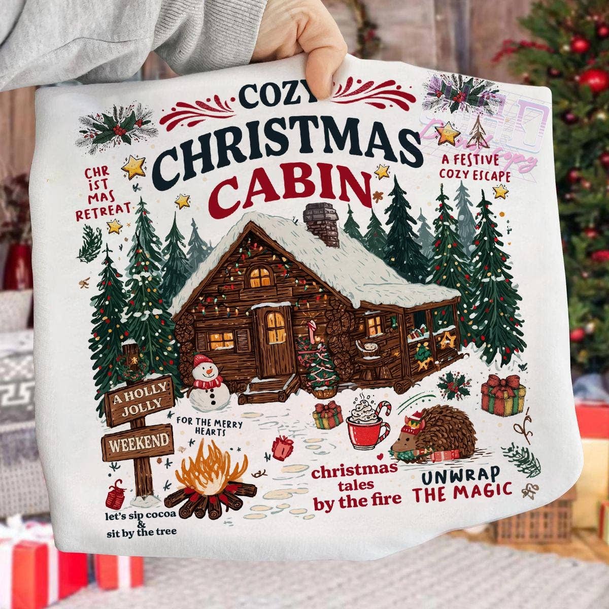 Glaime - Wholesale T-Shirt (Graphic) - Women's - Cozy Xmas Cabin Comfort Colors Tee, Reading Retreat Sweater1