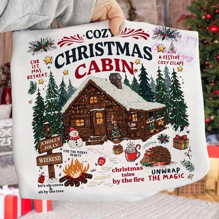 Glaime - Wholesale T-Shirt (Graphic) - Women's - Cozy Xmas Cabin Comfort Colors Tee, Reading Retreat Sweater1