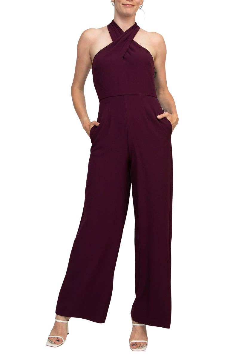 Immediate Apparel – Großhandel Jumpsuit – Damen – Julia Jordan Stretch-Criss-Cross-Halslinie Ärmelloser Crepe-Jumpsuit mit Taschen - Großhandel1