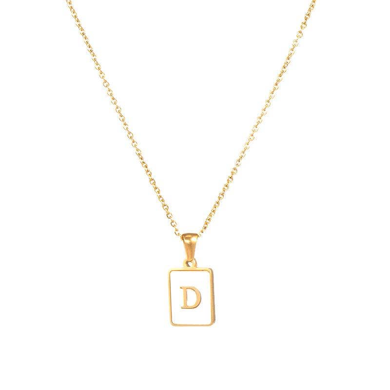 Mio Queena - Wholesale Pendant/Charm Necklace - Square Initial 18K Gold-plated Stainless Steel Necklace -FGS20