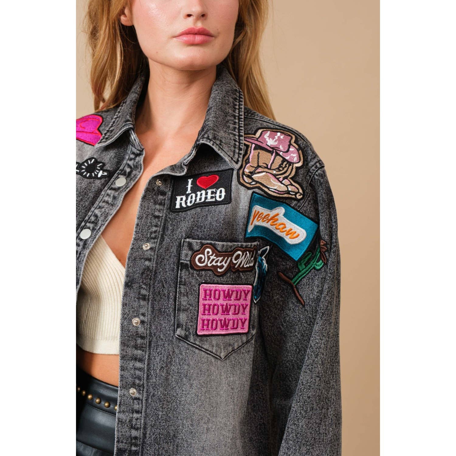Apolline - Wholesale Denim Jacket - Women's - WASHED WESTERN PATCHWORK DENIM JACKET2