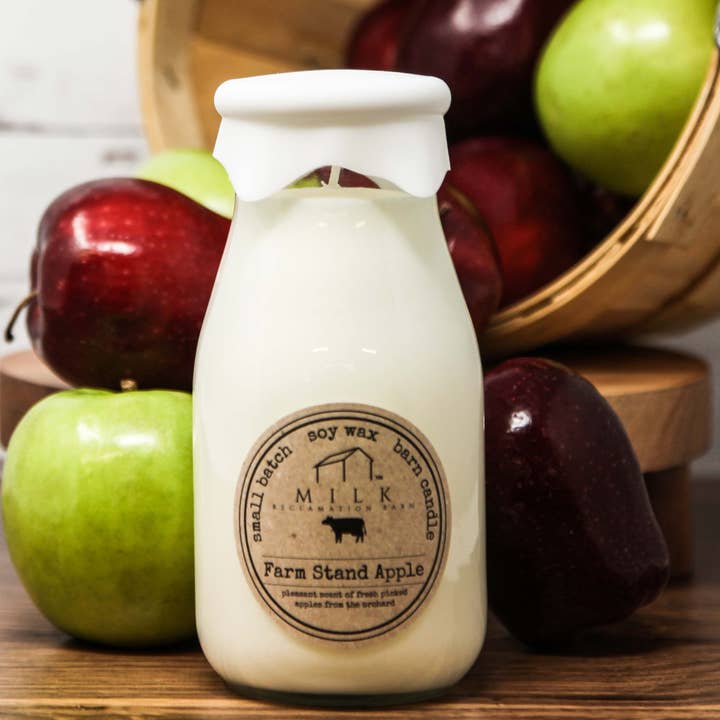 Milk Bottle Candle Farm Stand Apple for wholesale by Milk Reclamation Barn