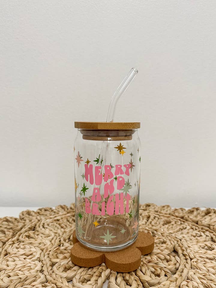 Merry & Bright Beer Can Glass for wholesale by Ivory Honey Designs