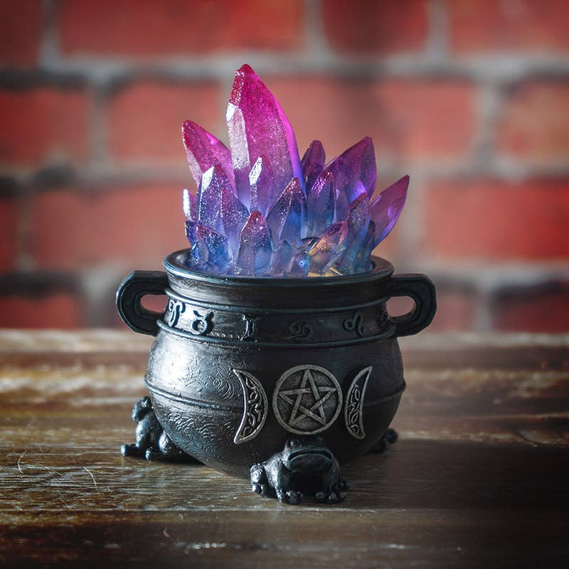 Pacific Trading - Wholesale Decorative Tabletop Object - Triple Moon Magic Cauldron with Light-Up Purple Crystals6