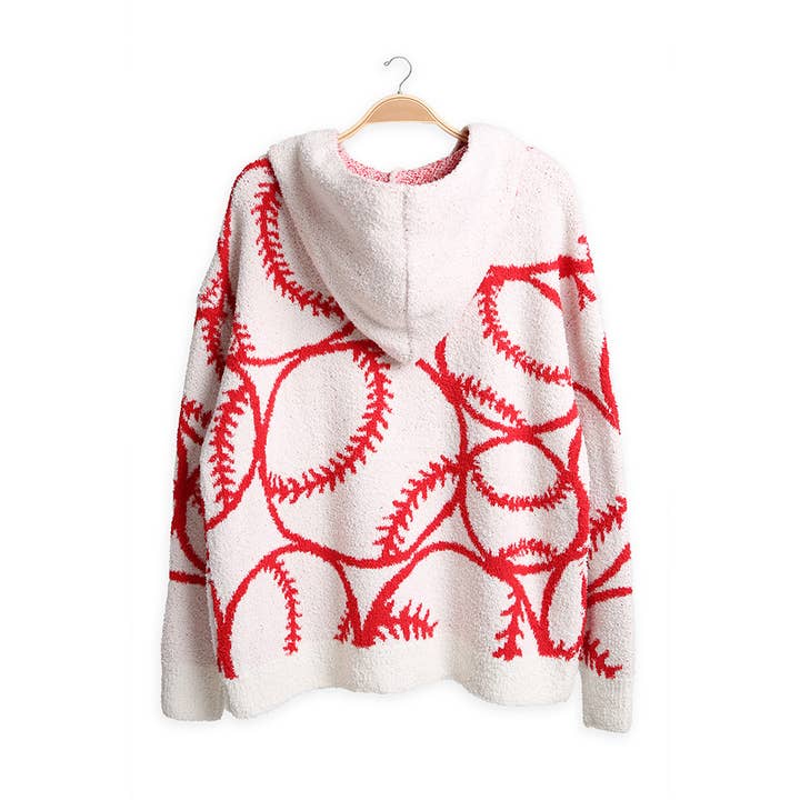 Sensibling Corp. - Wholesale Knit Sweater - Women's - Cozy Baseball Pattern Hooded Sweater with Pocket4