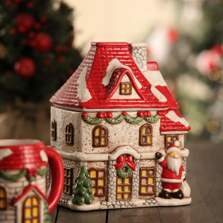 B&P Italia – wholesale Kakburk – Litet hus kaka burk, keramik,
grädde/röd, 18x14.5x h 24cm