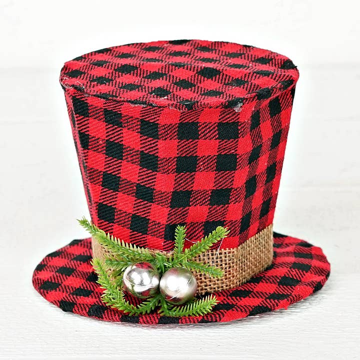 M10920- 6inH Buffalo Plaid Top Hat Ornament for wholesale by Impressive Enterprises, Inc.