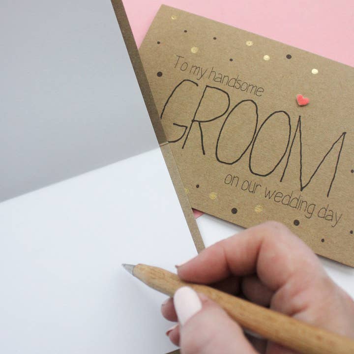Little Silverleaf – wholesale Wedding card – To My Handsome Groom, Wedding Card with Gold Dots