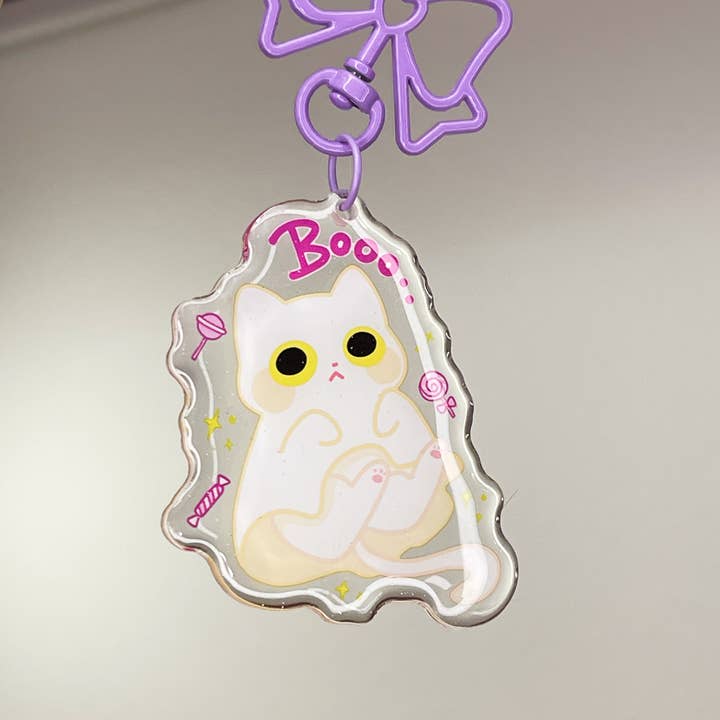 MikouArt - Wholesale Keychain - Women's - Spooky Ghost Cat Epoxy Acrylic Keychain/Charm | Mikou Original Art
