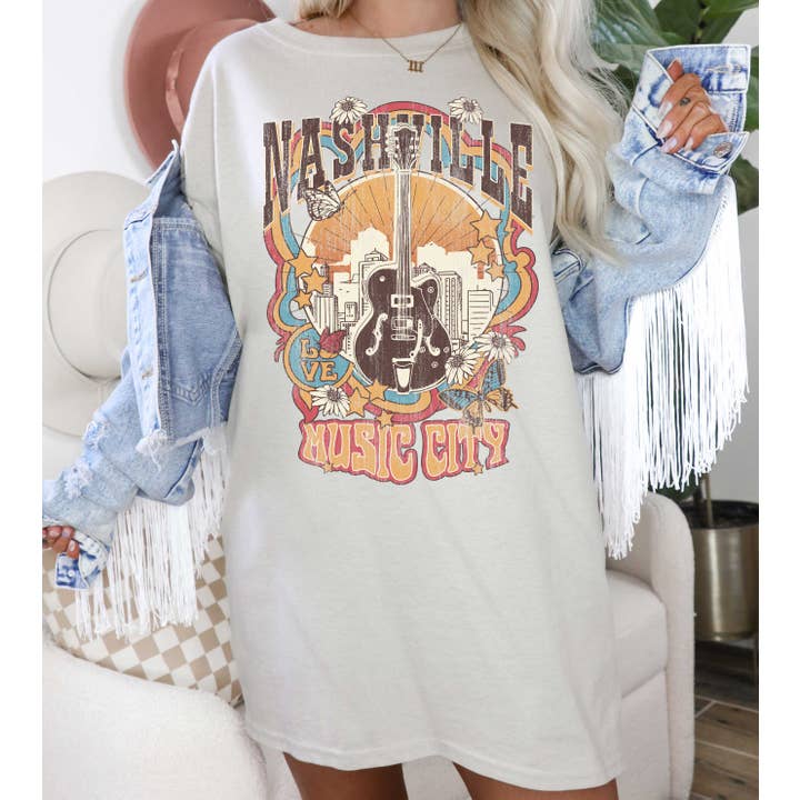 Nashville Music City Oversized Graphic Tee for wholesale by Glittering South