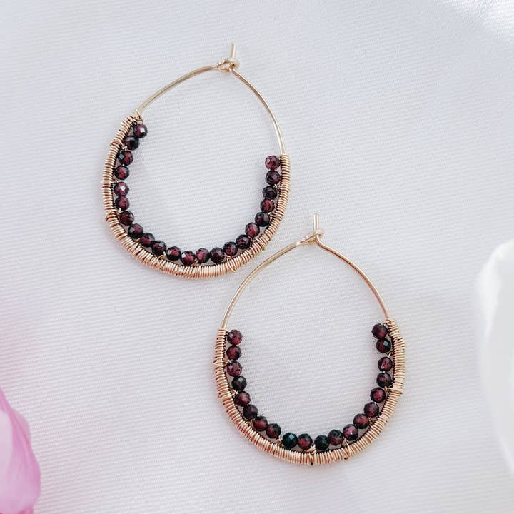 Aros colgantes de oro relleno con granate brillante para venta al por mayor de Lovanju