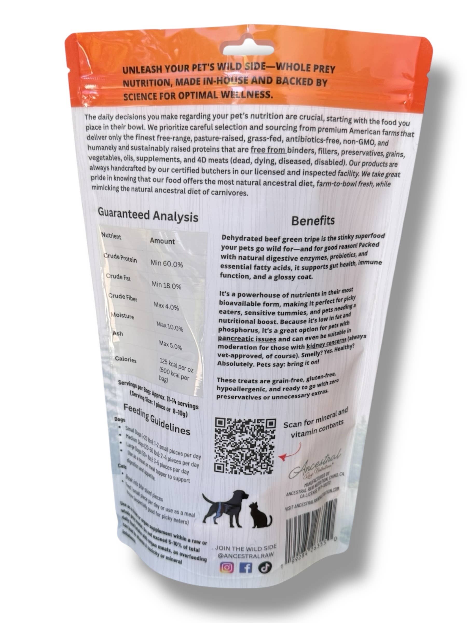 Ancestral Raw Nutrition - Wholesale Pet Treats - Dog - Dehydrated Beef Green Tripe 4 Oz Pack2