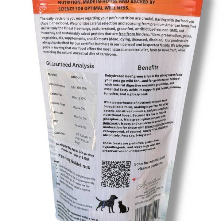 Ancestral Raw Nutrition - Wholesale Pet Treats - Dog - Dehydrated Beef Green Tripe 4 Oz Pack2