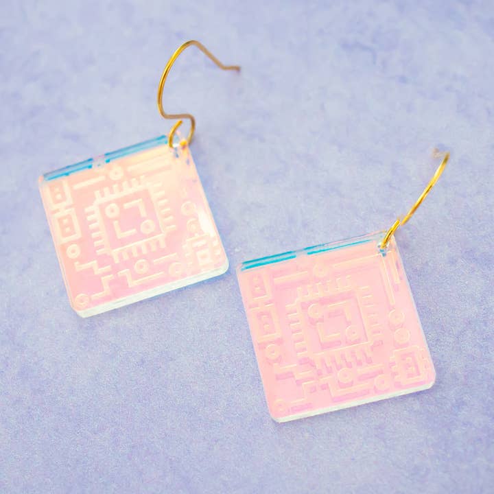 Momenti di Vita - Wholesale Dangle Earrings - Computer Chip Science Earrings, STEM Jewelry, Holographic3