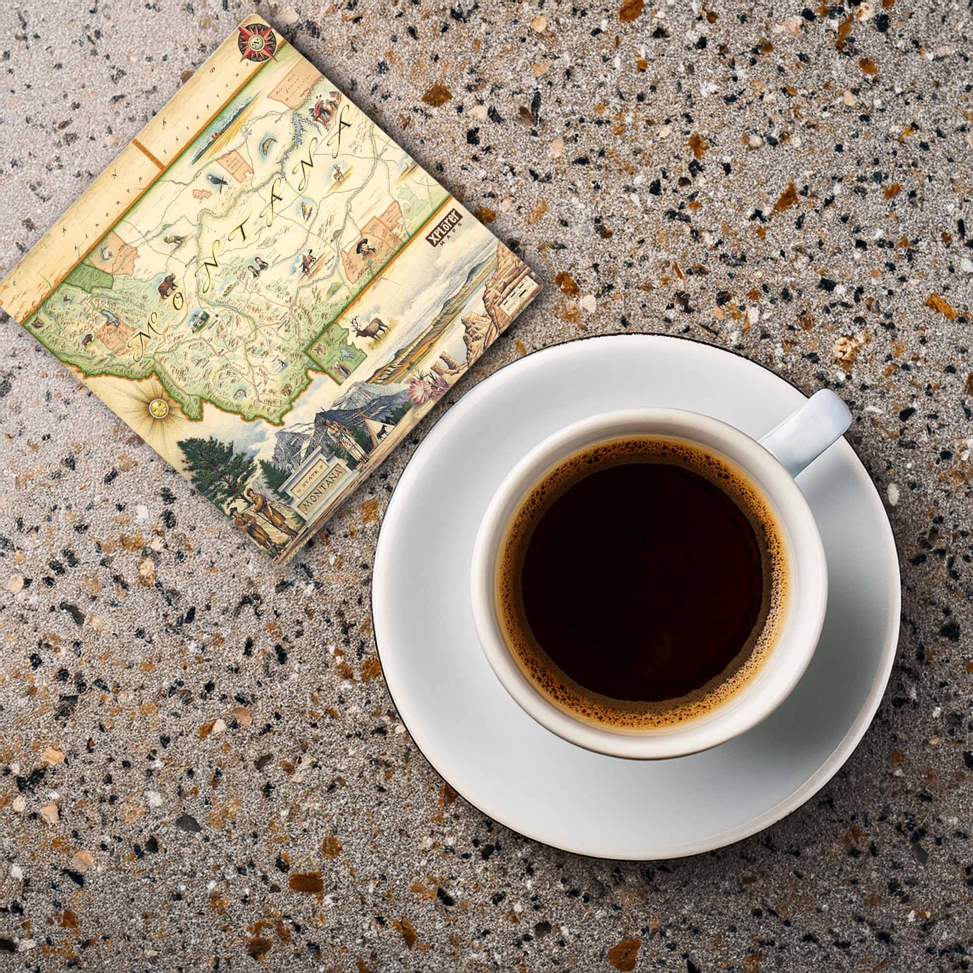 XPLORER MAPS - Wholesale Coasters - Montana State Illustrated Map Ceramic Coaster1