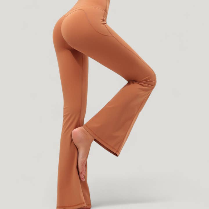 Active by Anna-Kaci - Wholesale Athletic Pants - Women's - High Waist Flare Yoga Pants with Seam Detailing3