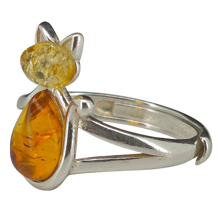 Amberman - Wholesale Multi-Stone Ring - Multicolor Amber Sterling Silver Adjustable Cat Ring