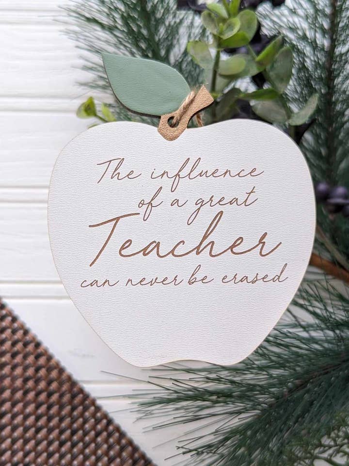 TEACHER WHITE APPLE ORNAMENT for wholesale by Richer Design Co.