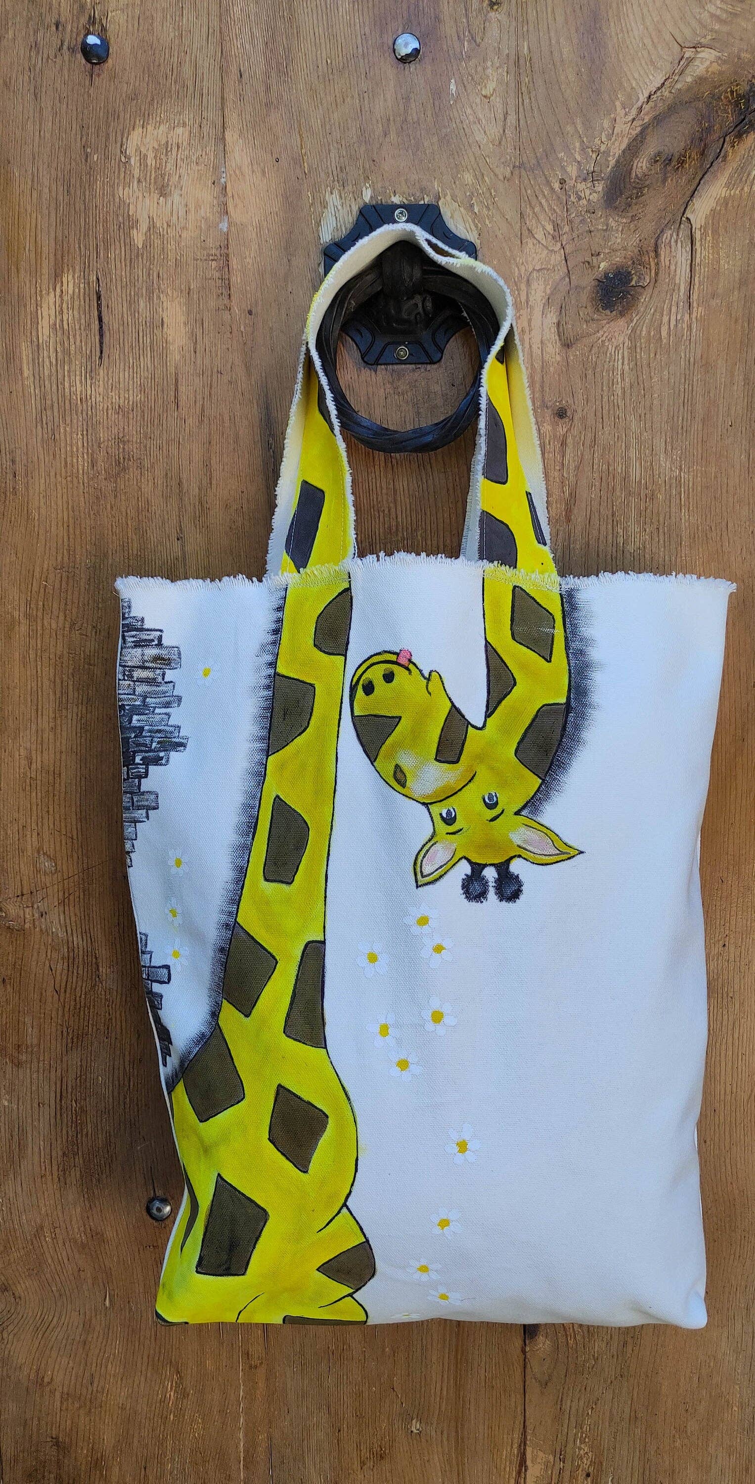 Anakiz Organic – wholesale Tote bag – Women's – Hand Painted Giraffe Canvas Tote Bag7