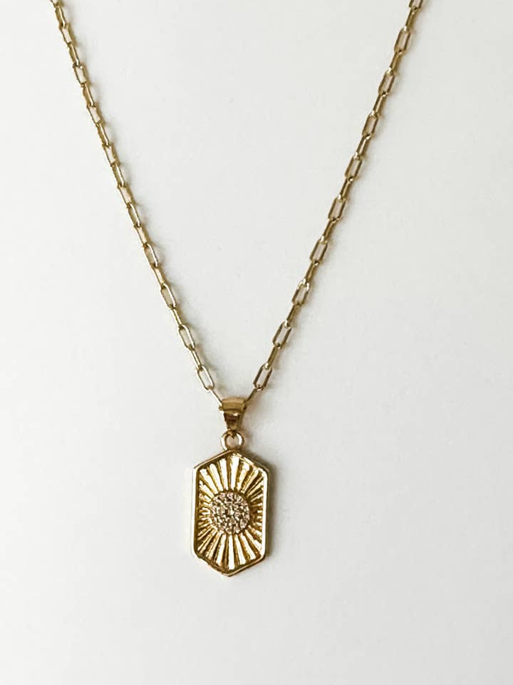 Vintage Sunburst Tag and Cubic Zirconia | Gold-filled Paper for wholesale by Aves + Brit | Handmade Midwest Modern Jewelry