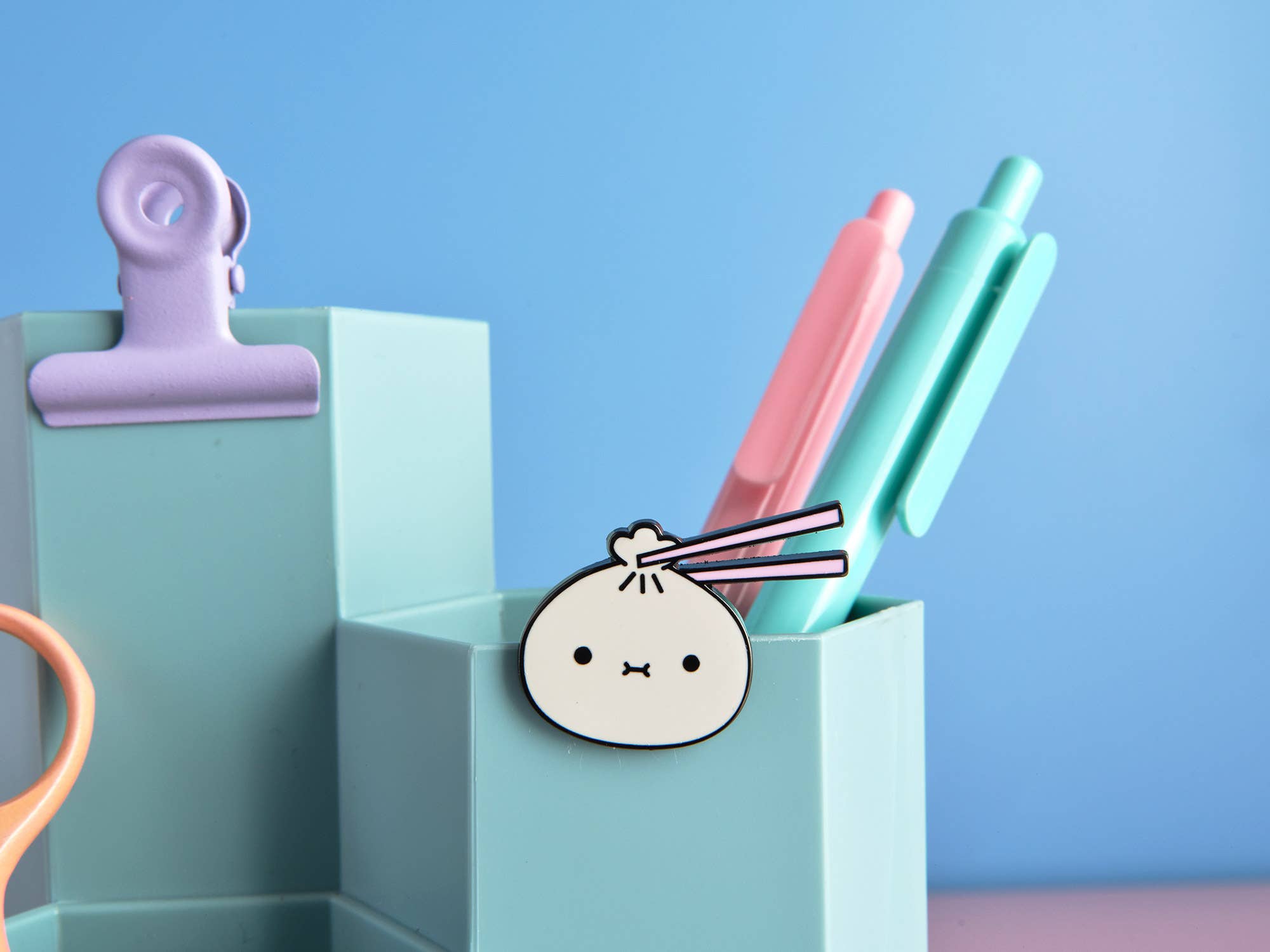 Noodoll – wholesale Lapel pin/button – Enamel Pin - Ricebao with Chopsticks2