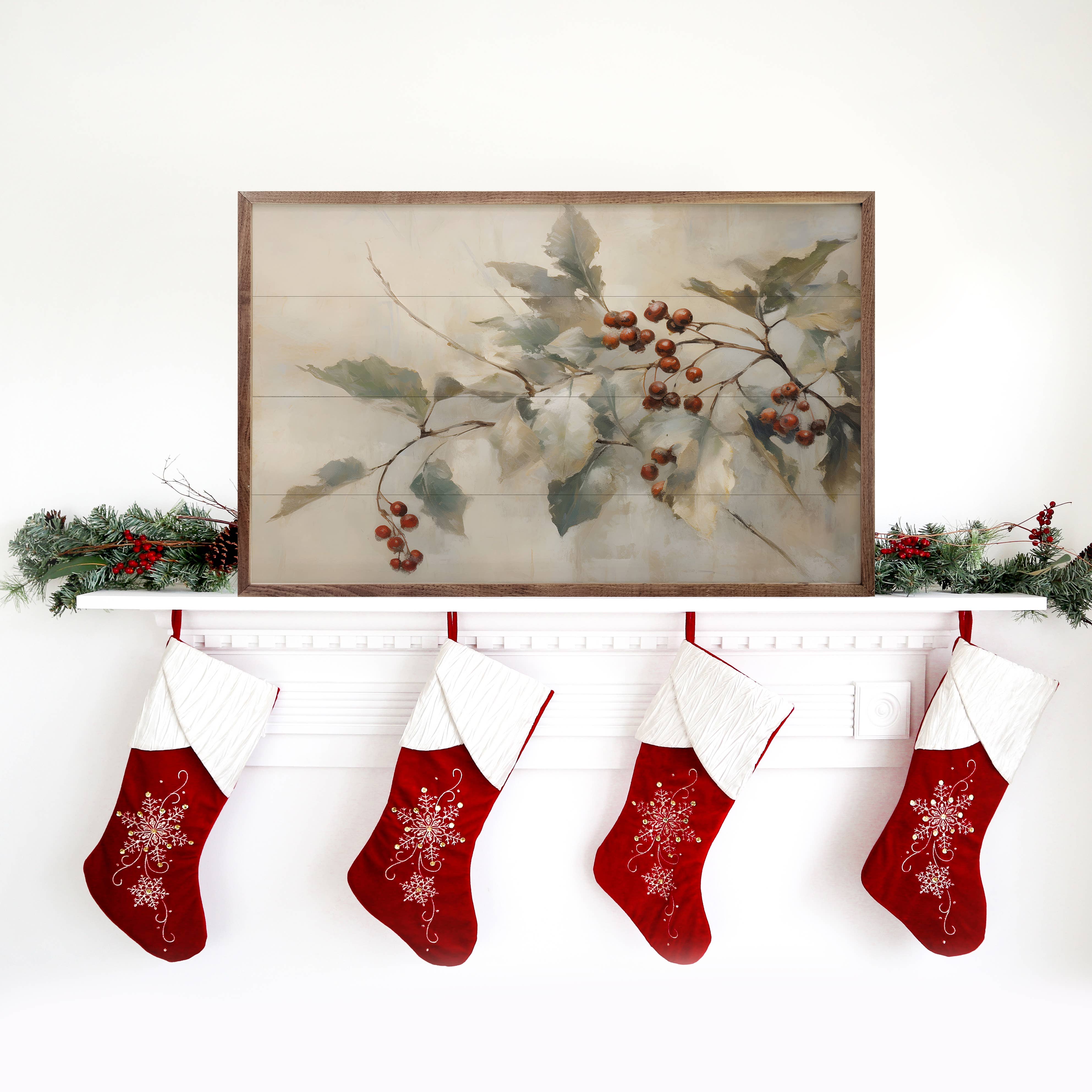 Kendrick Home - Wholesale Wood Wall Art - Holly With Berries I By Petals Prints Designs1