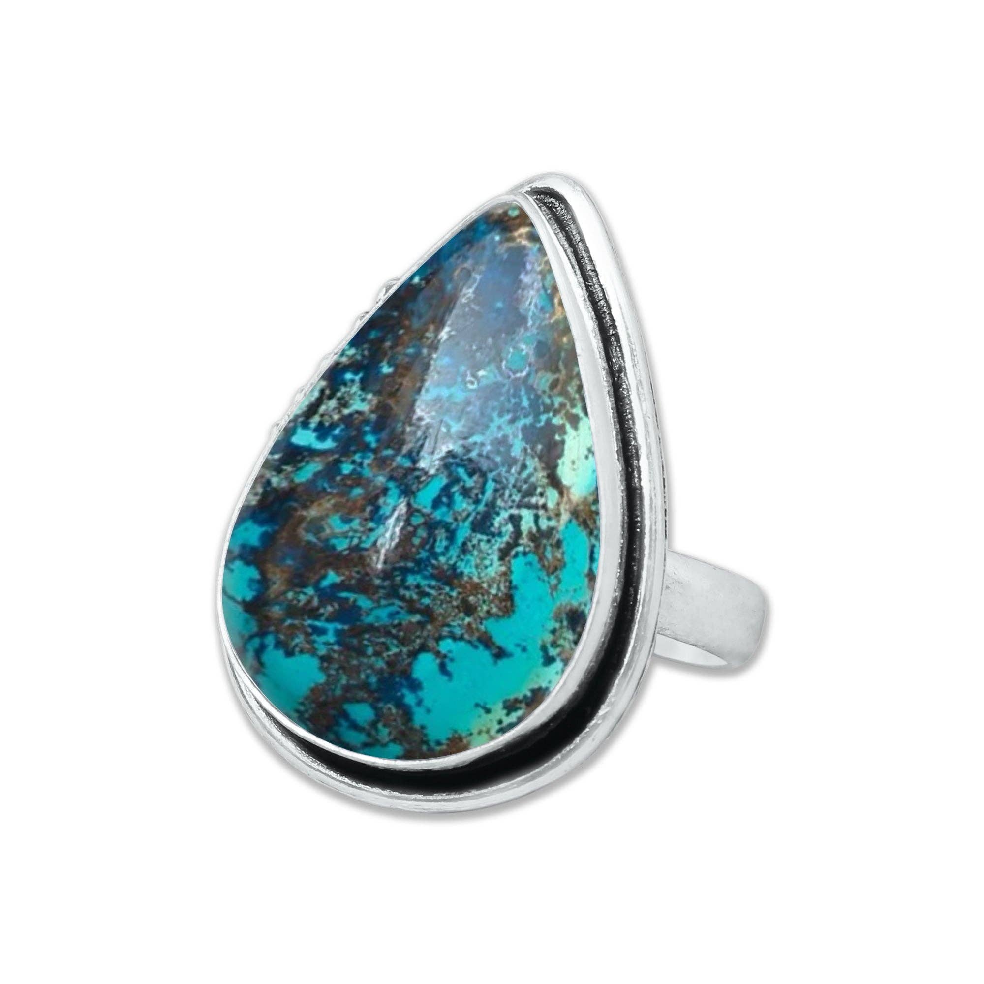 Handmade Jewels – wholesale Cocktail/Statement Ring – Chrysocolla-ringar – Silverpläterade, Handgjorda, Jordnära Havsgröna (US Storlekar 6–10, Tillverkade på Beställning)19