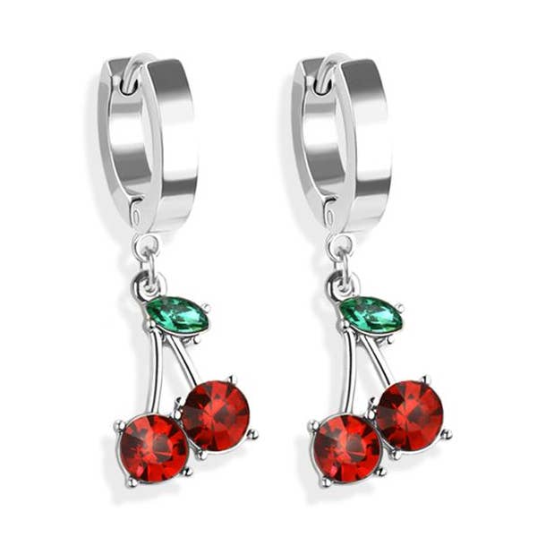 PAIRE DE BOUCLES D'CRÉOLES EN ACIER INOXYDABLE 316L AVEC CERISIER pour la vente par CRAVE