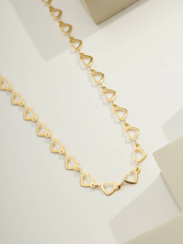 14k Gold Plated Lovely Heart Link | Chain | Everyday Jewelry for wholesale by Bossaglam Jewelry